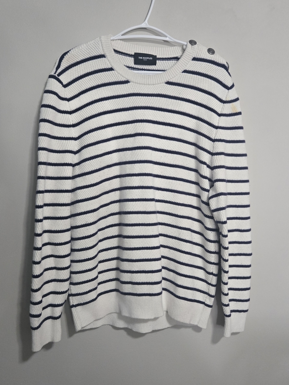 The Kooples Paris Mens XL White & Navy Stripe Crewneck Sweater